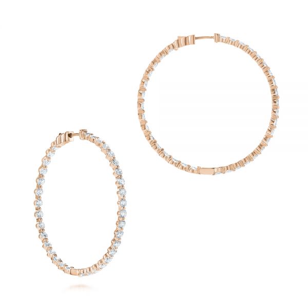 18k Rose Gold 18k Rose Gold Diamond Hoop Earrings - Front View -  103779