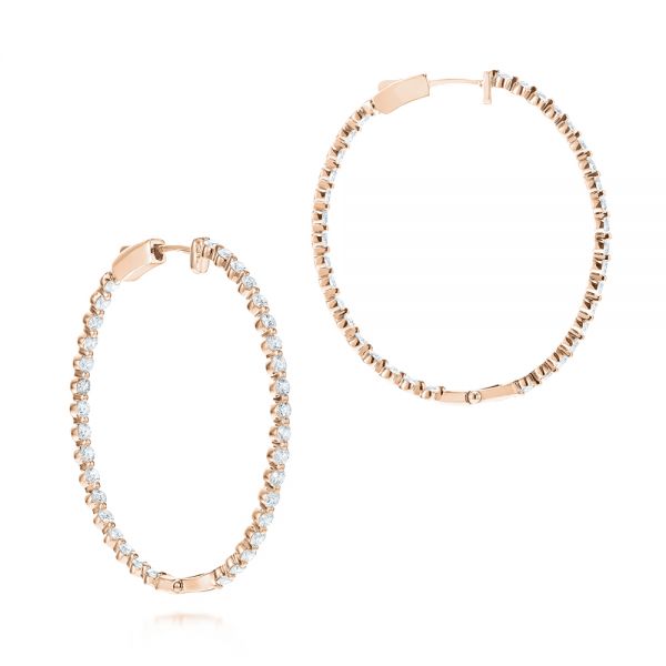 14k Rose Gold 14k Rose Gold Diamond Hoop Earrings - Front View - 103781