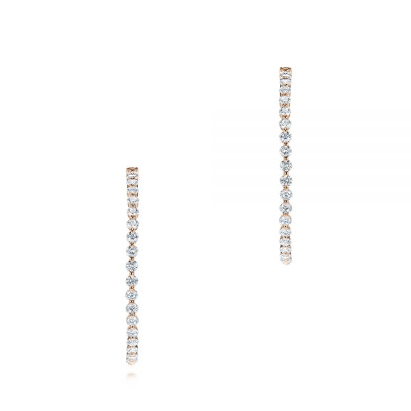 18k Rose Gold 18k Rose Gold Diamond Hoop Earrings - Three-Quarter View -  103779
