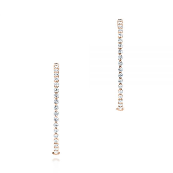 18k Rose Gold 18k Rose Gold Diamond Hoop Earrings - Three-Quarter View -  103781