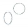 14k White Gold Diamond Hoop Earrings - Front View -  103778 - Thumbnail