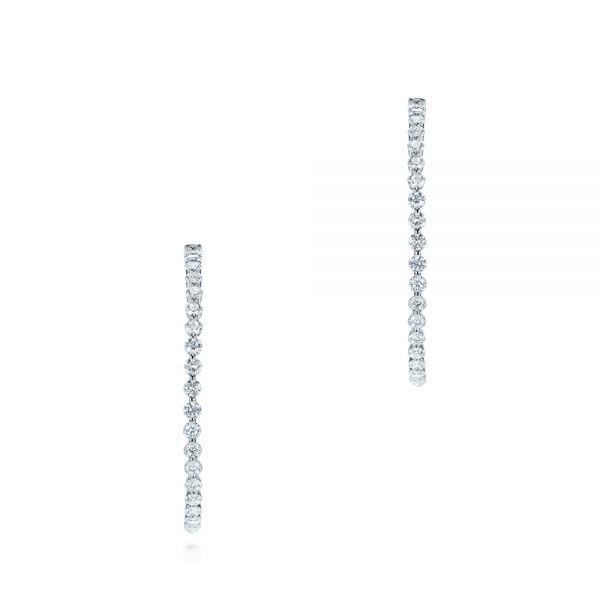 14k White Gold Diamond Hoop Earrings - Three-Quarter View -  103779