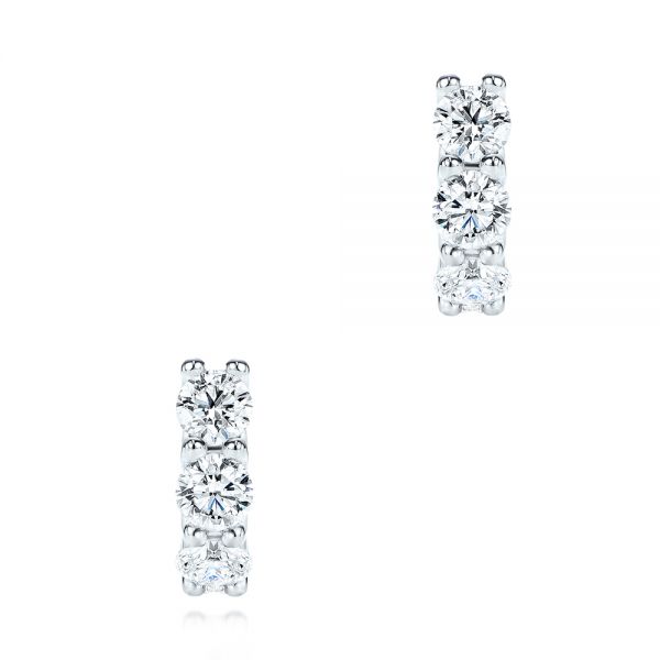14k White Gold 14k White Gold Diamond Hoop Earrings - Three-Quarter View -  106687