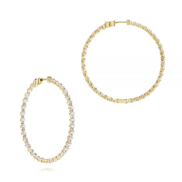 14k Yellow Gold 14k Yellow Gold Diamond Hoop Earrings - Front View - 103779