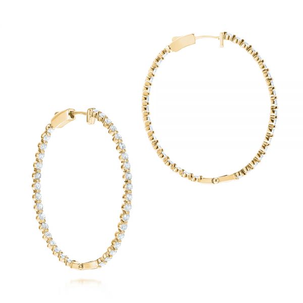14k Yellow Gold 14k Yellow Gold Diamond Hoop Earrings - Front View - 103781