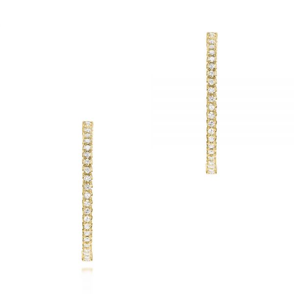 14k Yellow Gold 14k Yellow Gold Diamond Hoop Earrings - Three-Quarter View -  103778