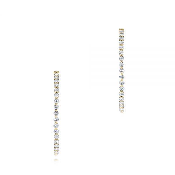 14k Yellow Gold 14k Yellow Gold Diamond Hoop Earrings - Three-Quarter View -  103779