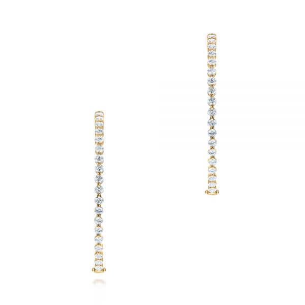 18k Yellow Gold 18k Yellow Gold Diamond Hoop Earrings - Three-Quarter View -  103781