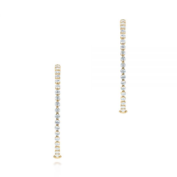 14k Yellow Gold 14k Yellow Gold Diamond Hoop Earrings - Three-Quarter View -  103781