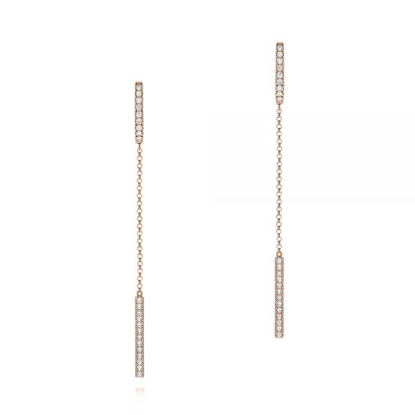18k Rose Gold 18k Rose Gold Diamond Hoop And Chain Earrings - Three-Quarter View -  105995 - Thumbnail