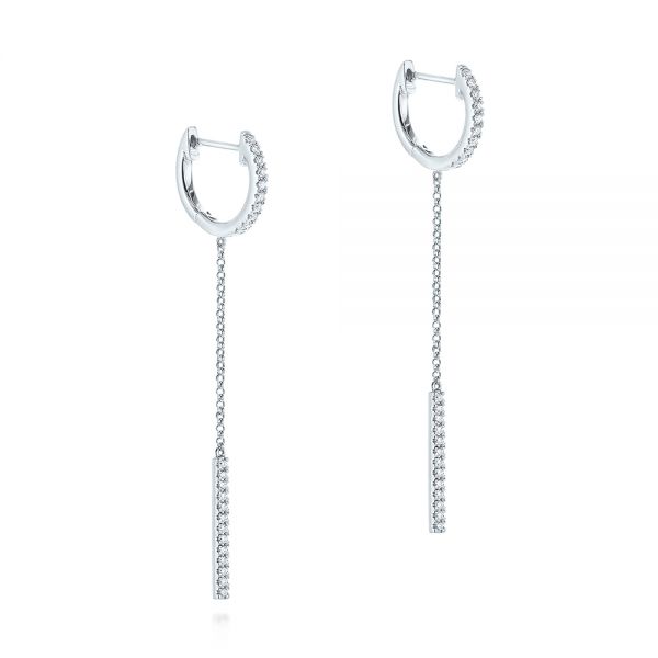 14k White Gold Diamond Hoop And Chain Earrings - Front View -  105995