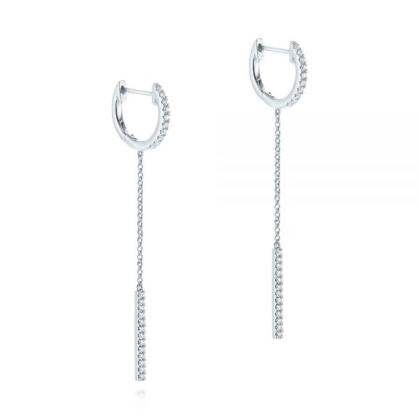 14k White Gold Diamond Hoop And Chain Earrings - Front View - 105995