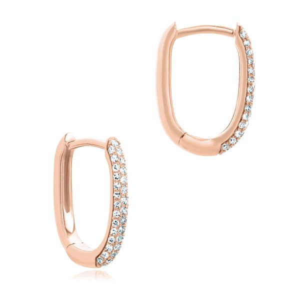 18k Rose Gold 18k Rose Gold Diamond Huggie Earrings - Front View -  106985