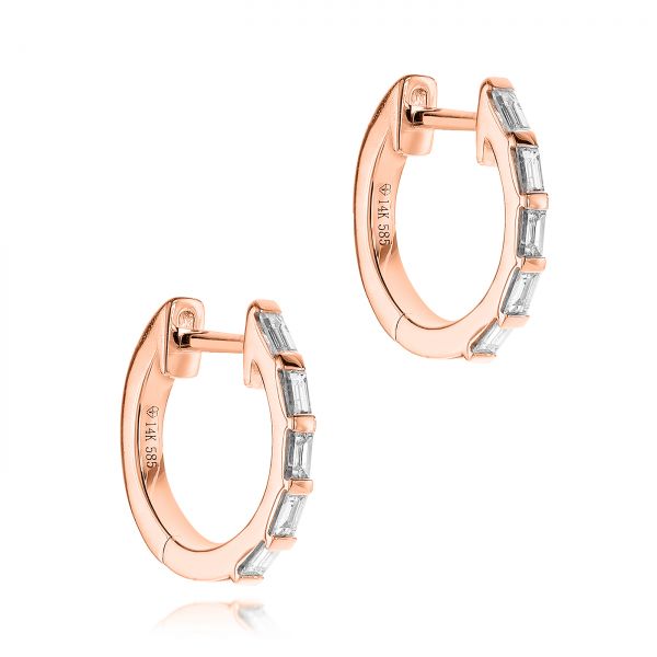 18k Rose Gold 18k Rose Gold Diamond Huggie Earrings - Front View -  106988
