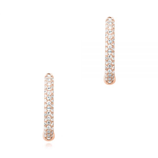 18k Rose Gold 18k Rose Gold Diamond Huggie Earrings - Three-Quarter View -  106985