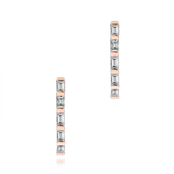 18k Rose Gold 18k Rose Gold Diamond Huggie Earrings - Three-Quarter View -  106988