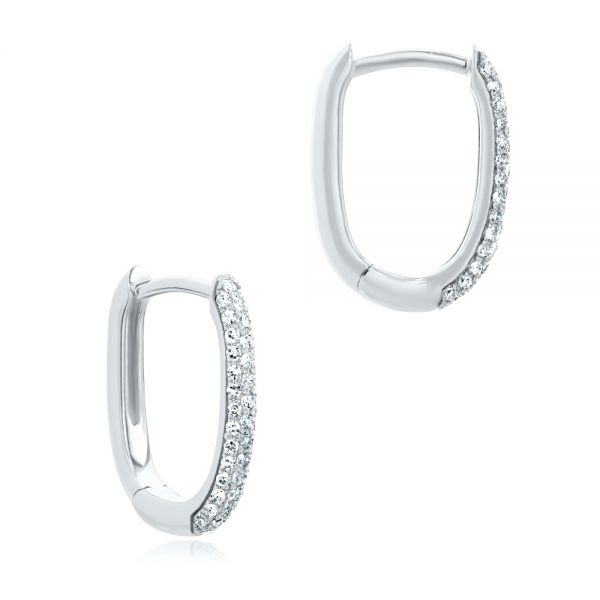 18k White Gold 18k White Gold Diamond Huggie Earrings - Front View -  106985