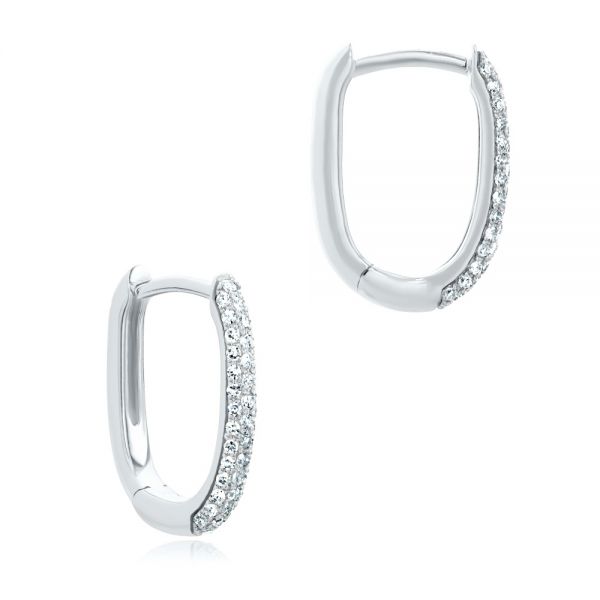 14k White Gold 14k White Gold Diamond Huggie Earrings - Front View - 106985