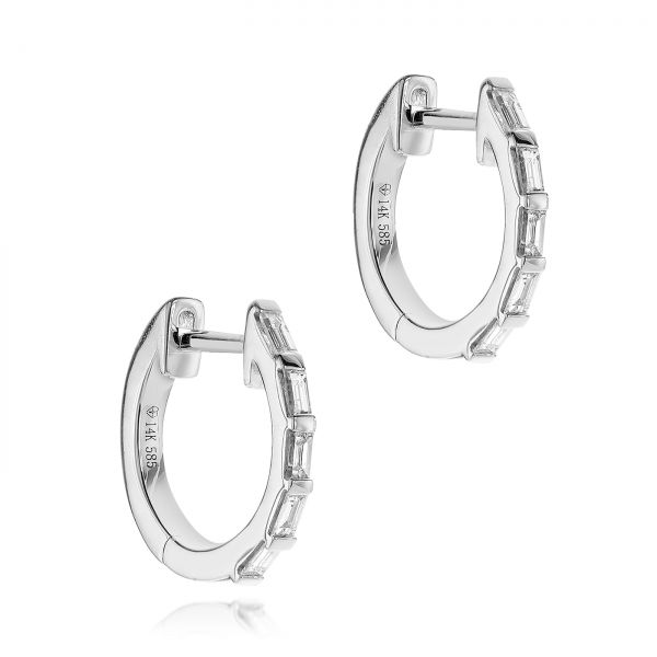 18k White Gold 18k White Gold Diamond Huggie Earrings - Front View -  106988