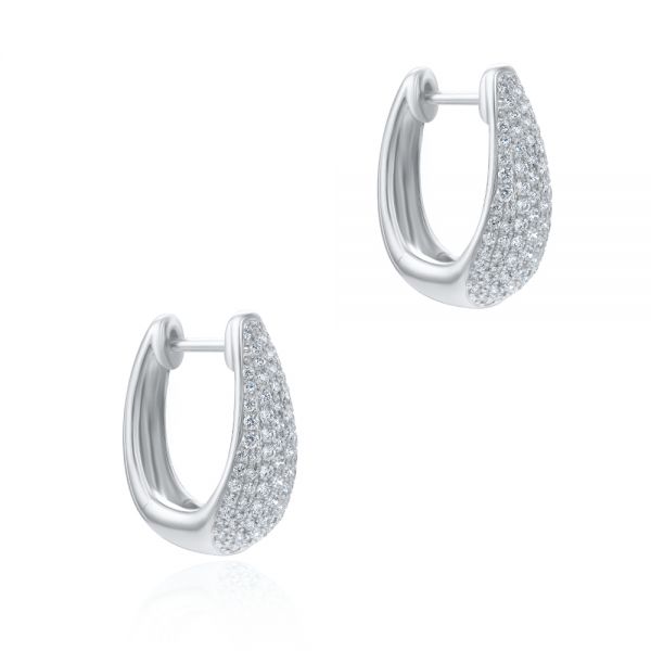 14k White Gold Diamond Huggie Earrings - Front View - 107747