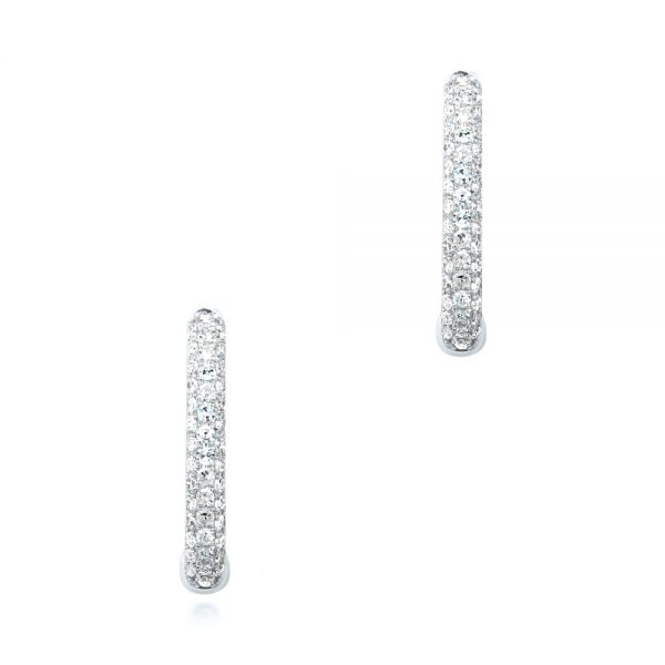14k White Gold 14k White Gold Diamond Huggie Earrings - Three-Quarter View -  106985