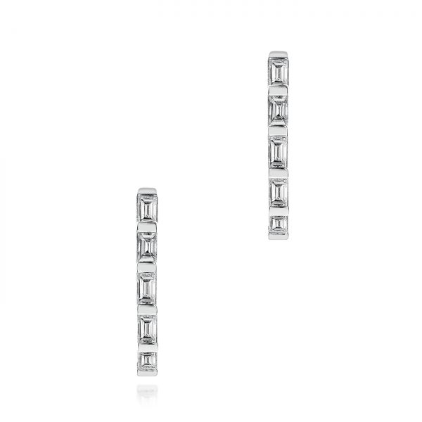 18k White Gold 18k White Gold Diamond Huggie Earrings - Three-Quarter View -  106988