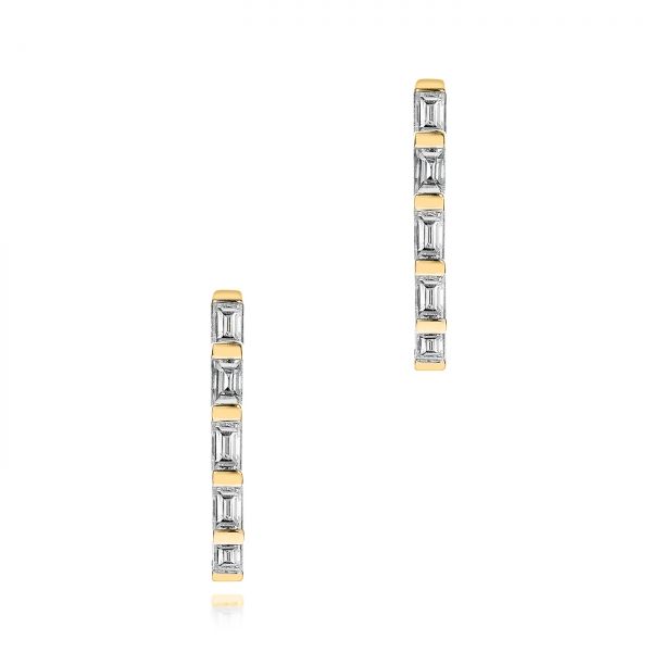 14k Yellow Gold 14k Yellow Gold Diamond Huggie Earrings - Three-Quarter View -  106988