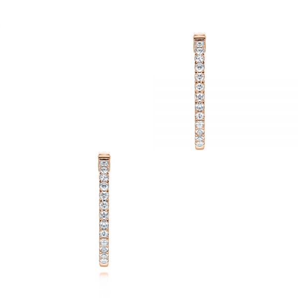 14k Rose Gold 14k Rose Gold Diamond Huggies - Three-Quarter View -  106313