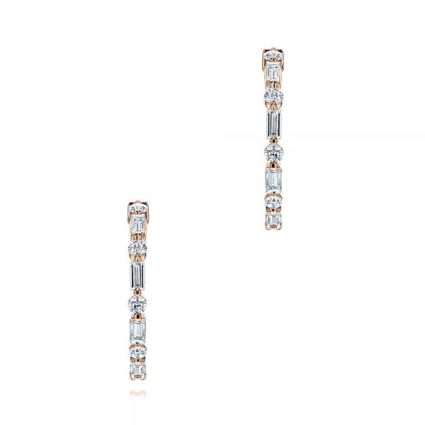 18k Rose Gold 18k Rose Gold Diamond Huggies - Three-Quarter View -  106338