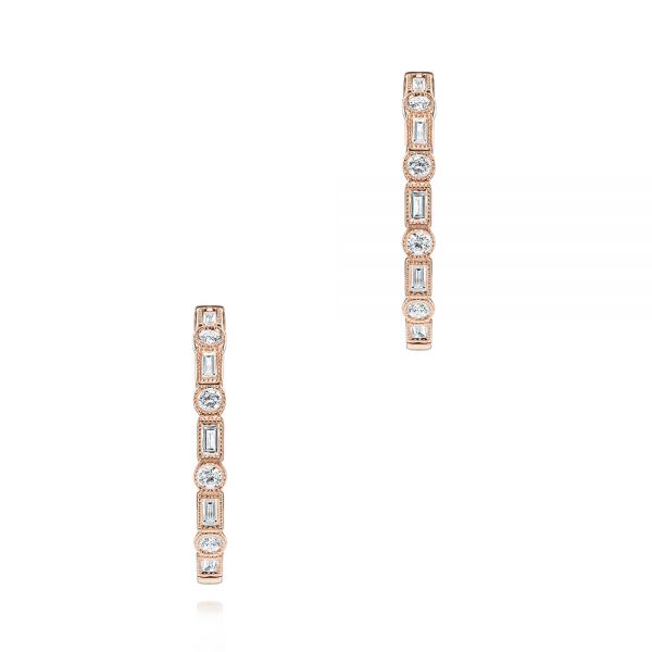 18k Rose Gold 18k Rose Gold Diamond Huggies - Three-Quarter View -  106339