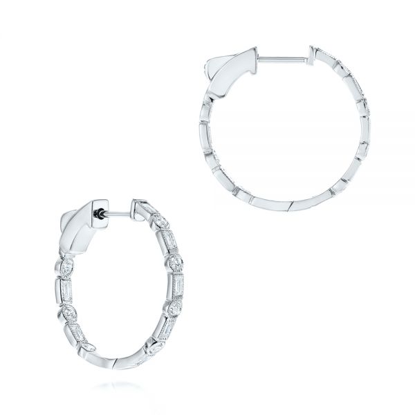 18k White Gold 18k White Gold Diamond Huggies - Front View - 106339
