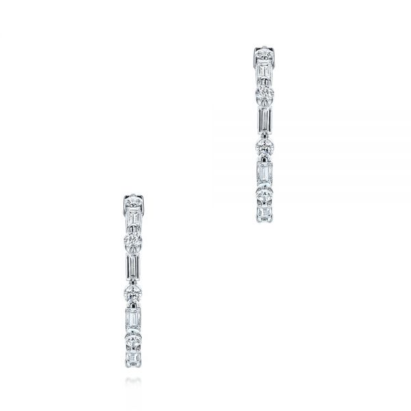 18k White Gold 18k White Gold Diamond Huggies - Three-Quarter View -  106338