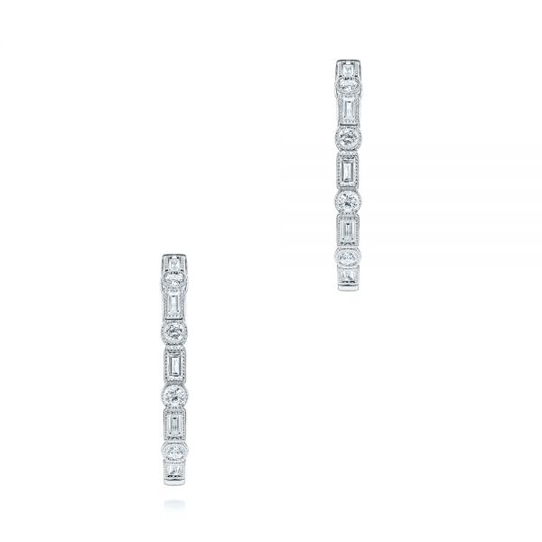 18k White Gold 18k White Gold Diamond Huggies - Three-Quarter View -  106339