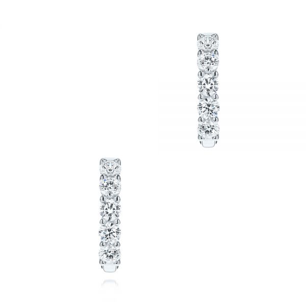 18k White Gold 18k White Gold Diamond Huggies - Three-Quarter View -  106343