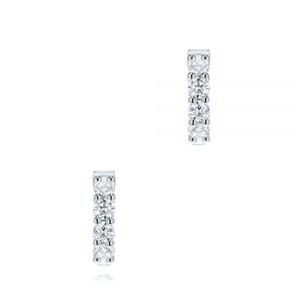 18k White Gold 18k White Gold Diamond Huggies - Three-Quarter View -  106354