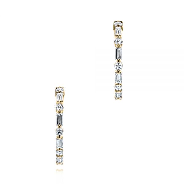 14k Yellow Gold 14k Yellow Gold Diamond Huggies - Three-Quarter View -  106338