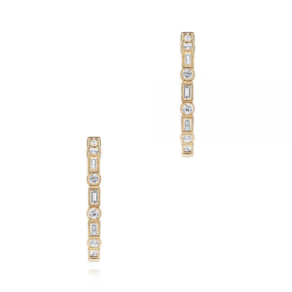 18k Yellow Gold 18k Yellow Gold Diamond Huggies - Three-Quarter View -  106339