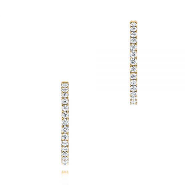 14k Yellow Gold 14k Yellow Gold Diamond Huggies - Three-Quarter View -  106350