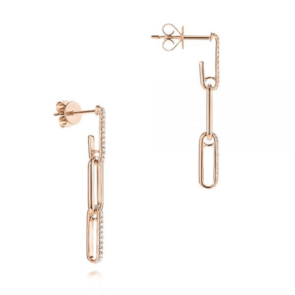 18k Rose Gold 18k Rose Gold Diamond Link Dangling Stud Earrings - Front View -  106195