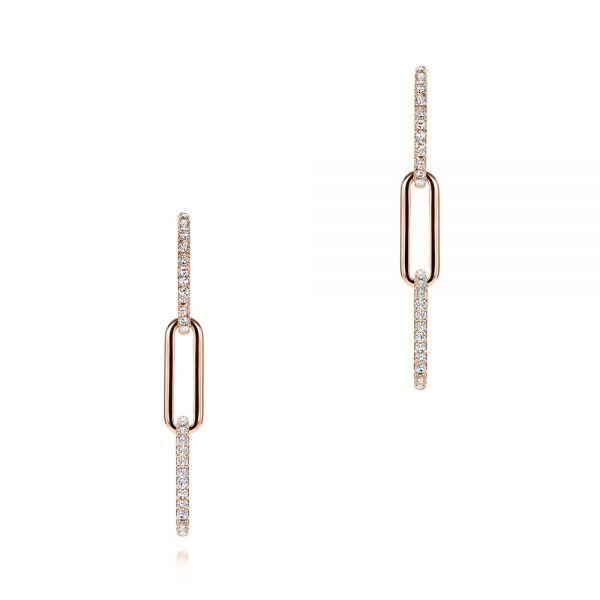 18k Rose Gold 18k Rose Gold Diamond Link Dangling Stud Earrings - Three-Quarter View -  106195