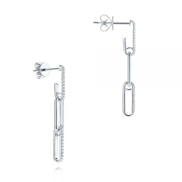14k White Gold Diamond Link Dangling Stud Earrings - Front View - 106195