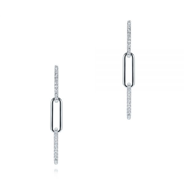 18k White Gold 18k White Gold Diamond Link Dangling Stud Earrings - Three-Quarter View -  106195