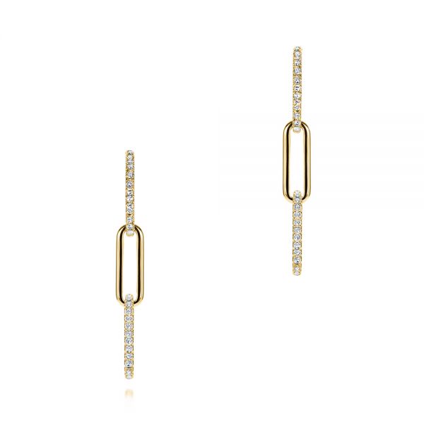 18k Yellow Gold 18k Yellow Gold Diamond Link Dangling Stud Earrings - Three-Quarter View -  106195