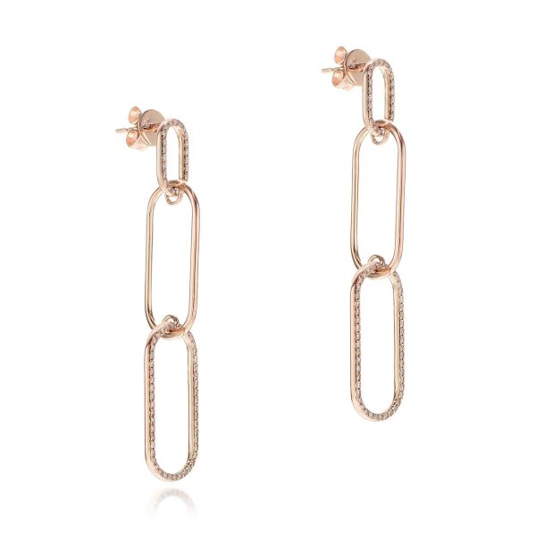 14k Rose Gold 14k Rose Gold Diamond Link Earrings - Front View -  106986 - Thumbnail