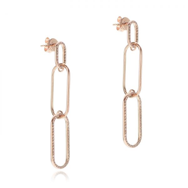 18k Rose Gold 18k Rose Gold Diamond Link Earrings - Front View - 106986