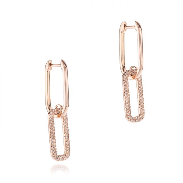 18k Rose Gold 18k Rose Gold Diamond Link Earrings - Front View -  106992