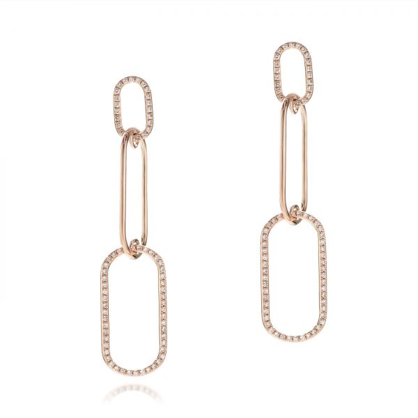 14k Rose Gold 14k Rose Gold Diamond Link Earrings - Three-Quarter View -  106986 - Thumbnail