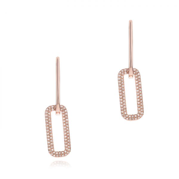 18k Rose Gold 18k Rose Gold Diamond Link Earrings - Three-Quarter View -  106992