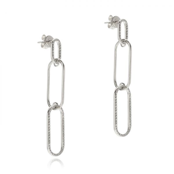 14k White Gold 14k White Gold Diamond Link Earrings - Front View - 106986