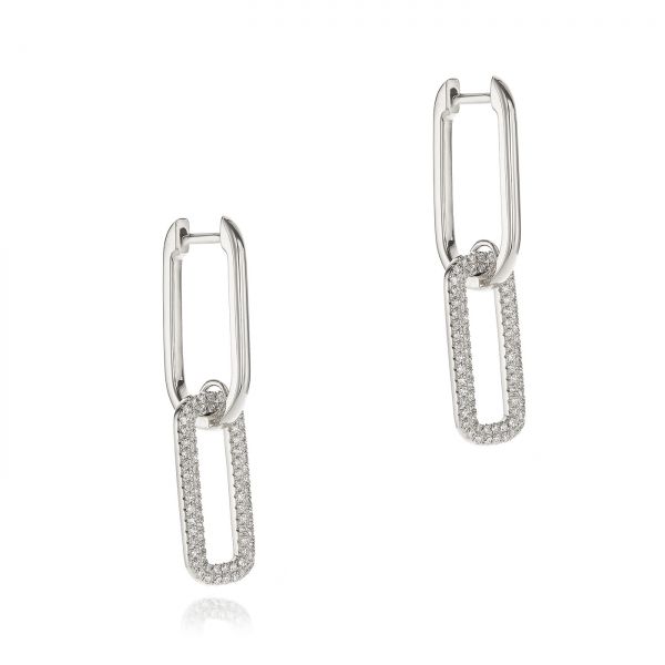 18k White Gold 18k White Gold Diamond Link Earrings - Front View -  106992